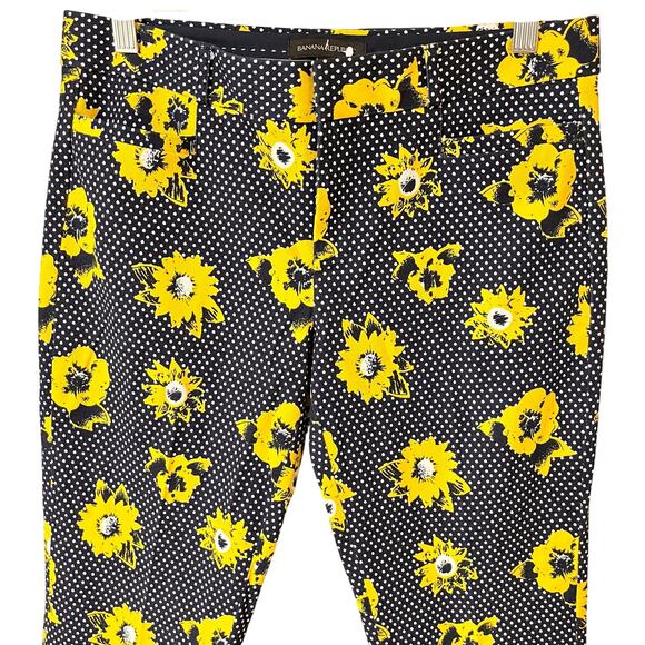 Banana Republic Sloan Floral Ankle Sunflower Pants Chino Navy Yellow - Picture 2 of 12